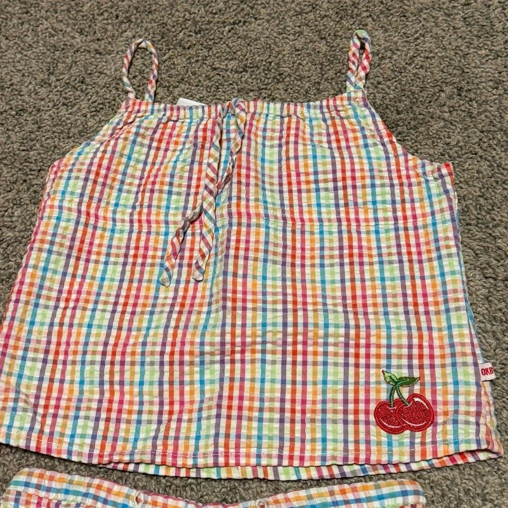 OshKosh 6x Girls 2Pc Outfit Plaid‎ Tank Top Shorts Cherry Seersucker